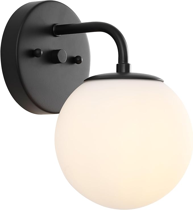 JONATHAN Y JYL3534B Louis Parisian Globe 5.75" 1-Light Metal/Frosted Glass Modern Contemporary LED Vanity Light Midcentury, Glam, Transitional, Bathroom, Powder Room, Dressing Room, Bedroom, Black