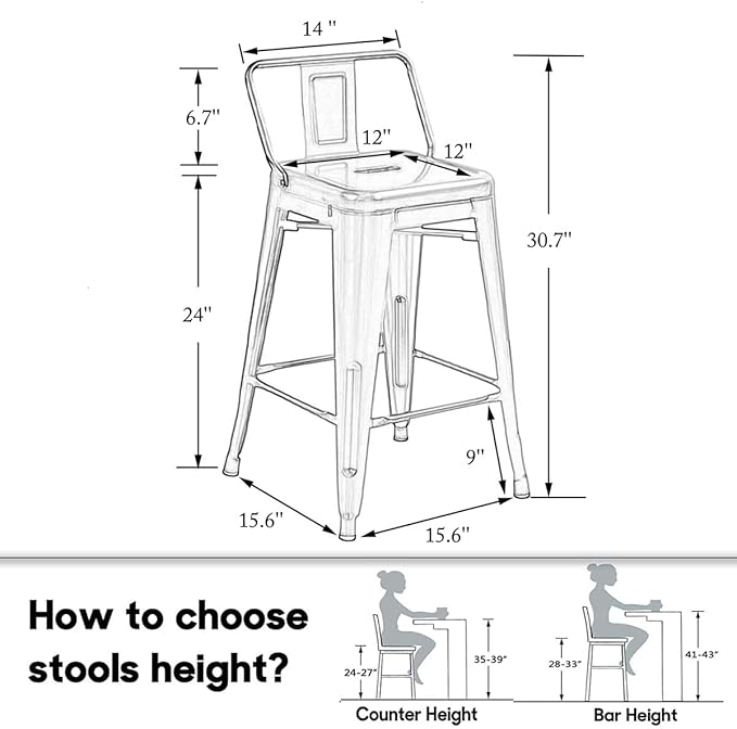HAOBO Home Modern Industrial Metal Stool [Set of 4] for Indoor/Outdoor Dining Chair (24", Low Back White)