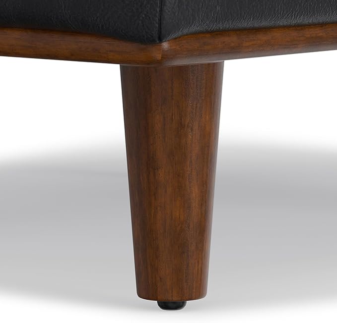 SIMPLIHOME Morrison 49 inch Wide Large Rectangular Ottoman in Lead Black Genuine Leather, Multifunctional Footrest, Coffee Table, and Extra Seating for Living Room, Mid-Century Modern Style