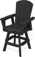 SERWALL Swivel Adirondack Bar Chair, HDPE Swivel Balcony Adirondack Chair, Outdoor Bar Height Barstoolsfor Bistro, Poolside, Garden, Black