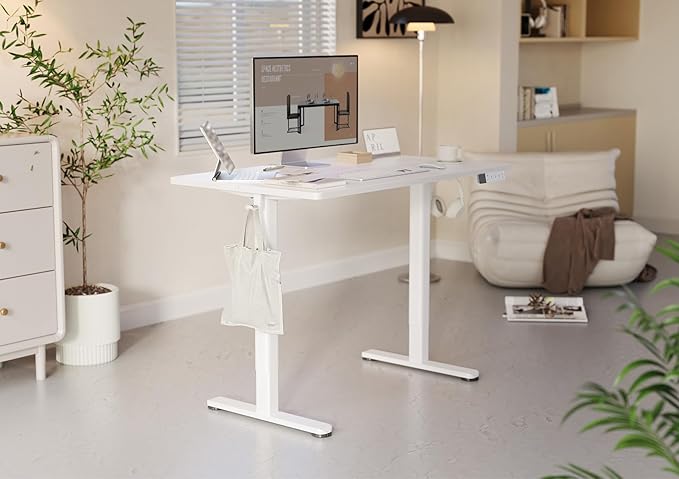 YDN Electric Standing Desk Adjustable Height, 40 x 24 Inches Stand up Desk with Cable Management, Home Office Desks with Splice Board & White Frame, White Top
