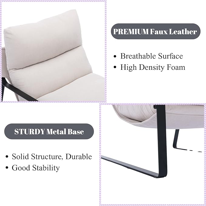 LukeAlon Modern Linen Accent Armchairs Set of 2, Upholstered Soft Living Room Chairs with Metal Base Removable Thickened Cushion Sofa Chairs Comfy Lounge Chair for Bedroom Living Room, White