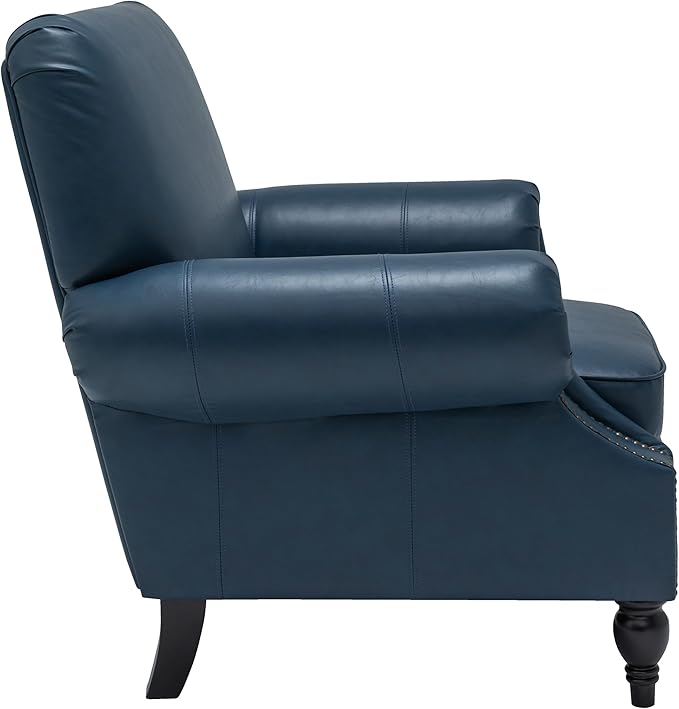Accent Chair,22.4" Seat Depth Armchair with Roll Arms,36.6W*34.3D*34.6H Living Room Chair,Wood Legs,Set of 1,Faux Leather in Navy