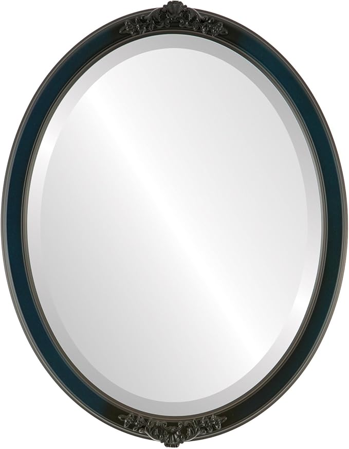 OVALCREST Oval Beveled Wall Mirror for Home Decor - Athena Style - Royal Blue - 26" x 20" Outside Dimensions