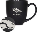 Rico Industries NFL Football #1 Dad 15oz Laser Engraved Matte Black Ceramic Bistro Mug - for Hot or Cold Drinks