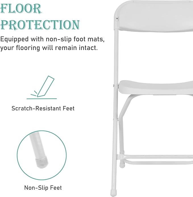 10 Pack Plastic Folding Chairs, Portable Stackable Commercial Party Folding Chairs with Steel Frame 350lbs for Home Office Outdoor Indoor Office Wedding Party Events, White