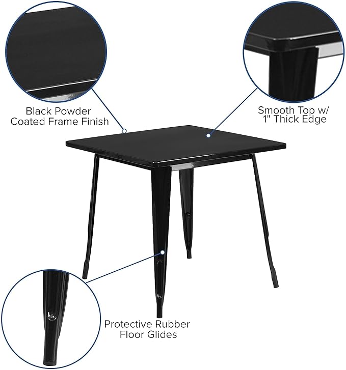 Flash Furniture Felix Commercial Grade 31.5" Square Black Metal Indoor-Outdoor Table