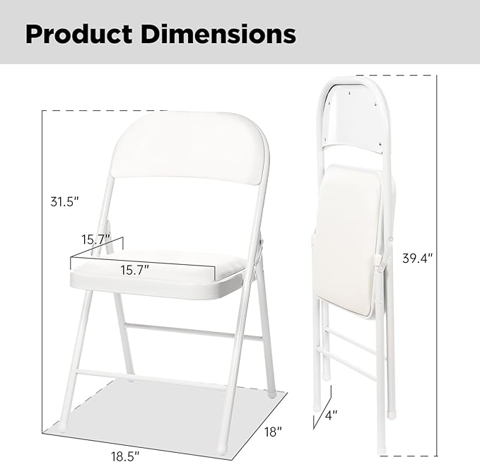 10 Pack Folding Chairs with Padded Seats, Padded Folding Chair with Steel Frame for Events Home Office, Pu Leather Folding Chair White