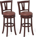 COSTWAY Barstools Set of 2, 30” Faux Leather Upholstered Bar Stools with High Backs and Footrests, Armless Kitchen Island Dining Chairs with Solid Wood Legs, Cappuccino (2, 30'' Seat Height)