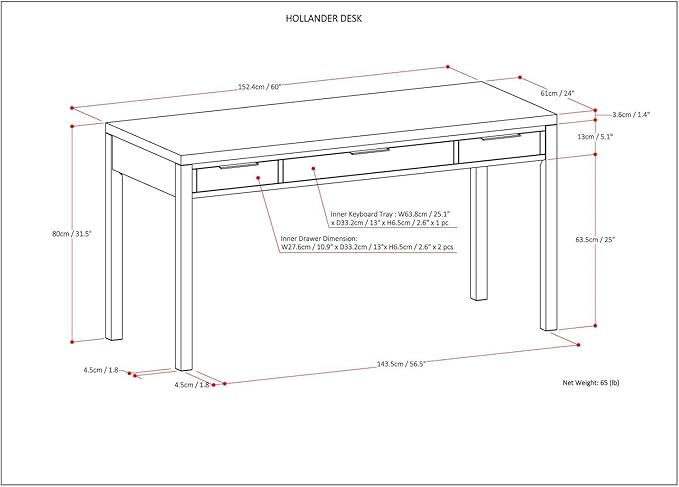 SIMPLIHOME Hollander Desk - 60-Inch Wide Solid Wood Writing Desk in Warm Walnut Brown, Contemporary Home Office Computer Table for Workspace or Study with 2 Drawers and Flip-Down Keyboard Tray