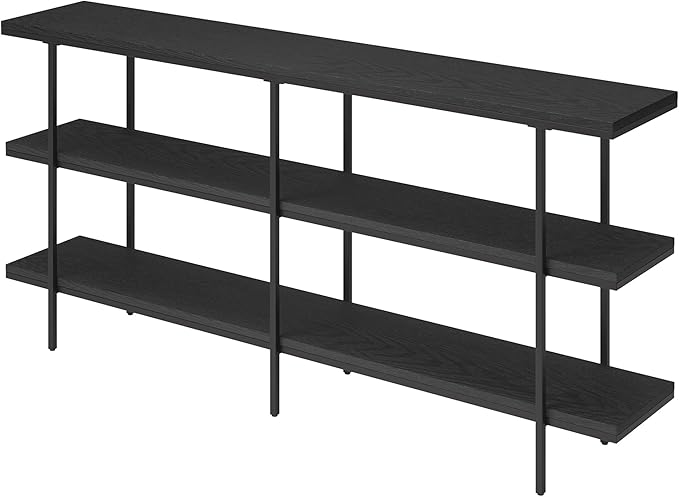 Henn&Hart 64'' Wooden Rectangular Console Table Entryway Table, Sofa Table with Wooden Shelves for Entryway, Living Room, Couch, Hallway, or Office, Black Grain.