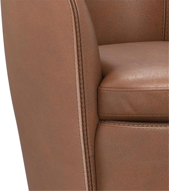 Pemberly Row Traditional Vintage All Italian Leather Swivel Club Chair in Brown