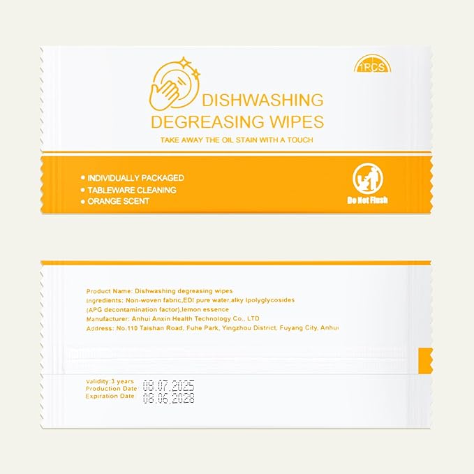 Dish Cleaning Wipes Individually Wrapped Travel Dish Soap Wipes Orange Scent Disposable Wipes Portable for Kitchen Outdoor Traveling Camping RV Quick Clean (50)