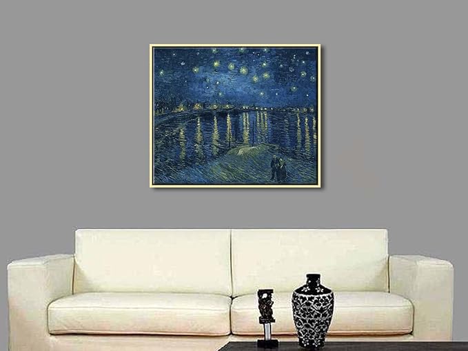 Wieco Art Gold Framed Art Starry Night Over The Rhone Canvas Prints Wall Art by Van Gogh Paintings Reproduction Canvas Prints Abstract Artwork for Living Room Wall Decor