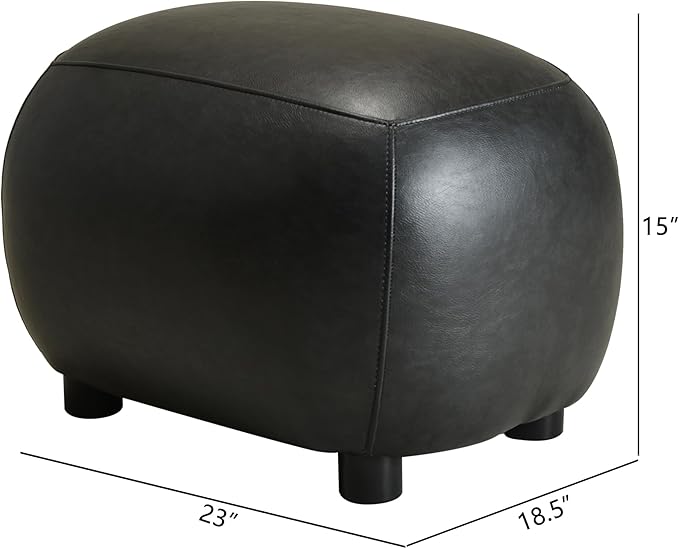KINWELL 23" Wide Faux Leather Upholstered Ottoman, Mid-Century Modern Living Room Footrest with Soft Padded Seat, Footstool for Bedroom, Entryway or Living Room, Black