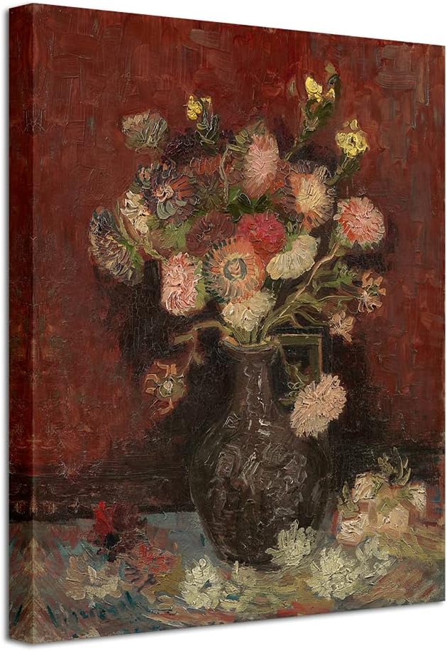 Wieco Art Vase with Chinese Asters and Gladioli Large Canvas Prints Wall Art by Van Gogh Famous Oil Paintings Reproduction Modern Abstract HD Flowers Artwork Pictures for Living Room Home