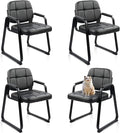 CLATINA Waiting Room Chairs no Wheels with Padded Arms Leather Guest Chair for Office Reception and Conference Desk with Sled Base Black, 4PK