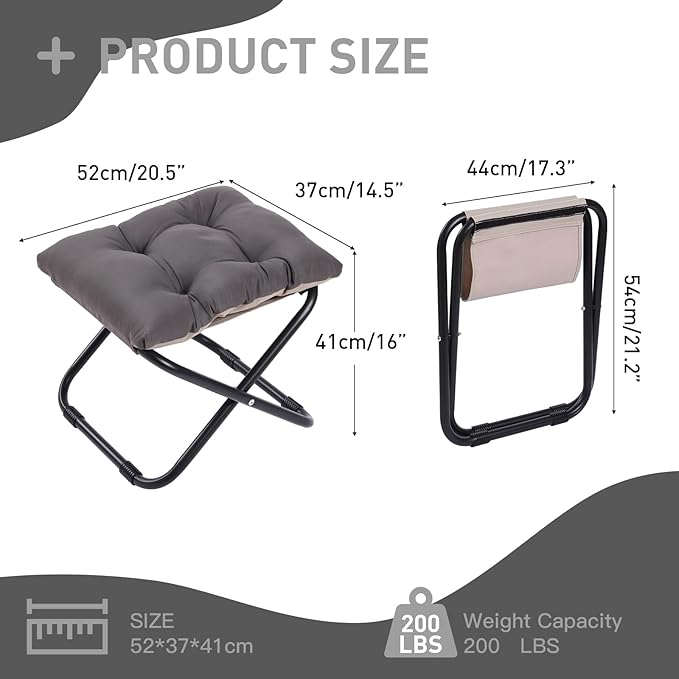 LITA Folding Upholstered Footrest with Straight & Square Shape,Small Ottoman， Dark Grey
