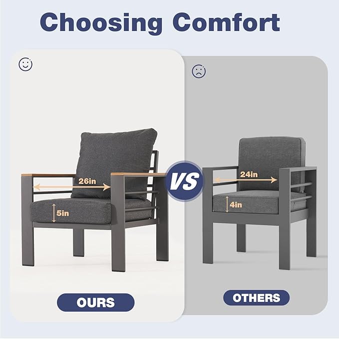 Aoxun Aluminum Patio Furniture Set 3 Seats, Oversized Outdoor Sectional with Washable Thick Cushions, Coffee Table and Waterproof Cover, Patio Conversation Sets for Porch, Balcony, Deck