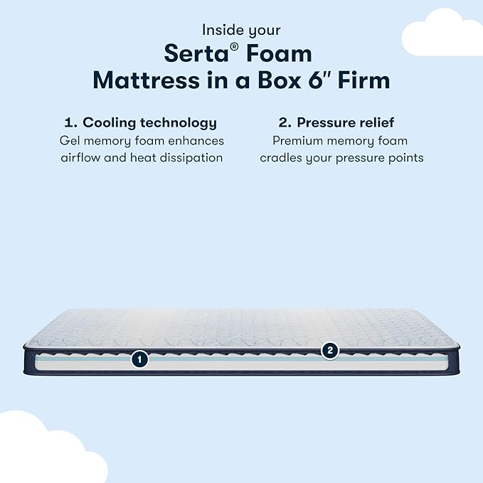 Serta Sleeptrue Firm 6" Twin Memory Foam Mattress in a Box, Cooling, Breathable, and Pressure Relieving - 100 Night Trial, CertiPUR-US Certified and 10 Year Limited Warranty