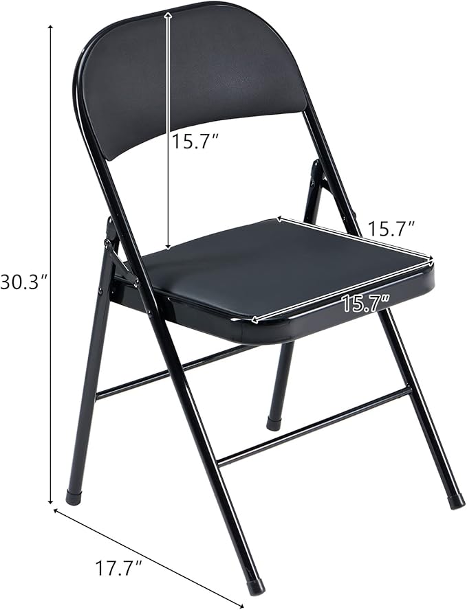 10 Pack Black Folding Chairs with Padded Seats, Portable Stackable Foldable Chairs for Indoor and Outdoor, Commercial Seat with Metal Frame for Events Office Wedding, 330lbs Capacity