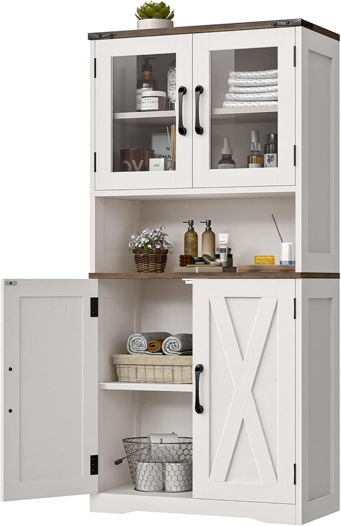 Bathroom Storage Cabinet with Adjustable Shelves, Farmhouse Kitchen Pantry, Rustic Style Cabinet