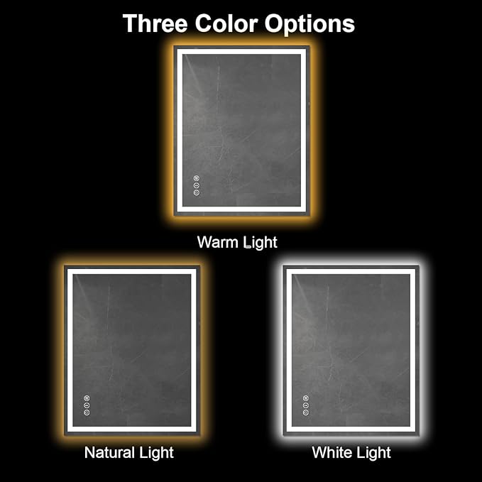 Awoco 40''x32'' LED Bathroom Mirror with Light, Lighted Vanity Mirror with Backlit and Front Light, Dimmable Anti-Fog Memory Function Lighted Mirror with 3 Colors for Bathroom Wall