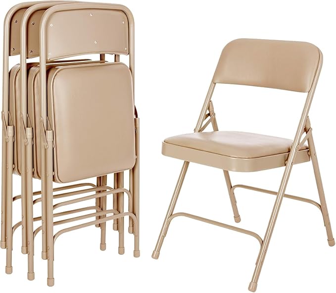 OEF Furnishings OEF1200 Series Premium Heavy Duty Vinyl Padded Folding Chairs, Commercial Grade 500 lb Capacity (4-Pack, French Beige)