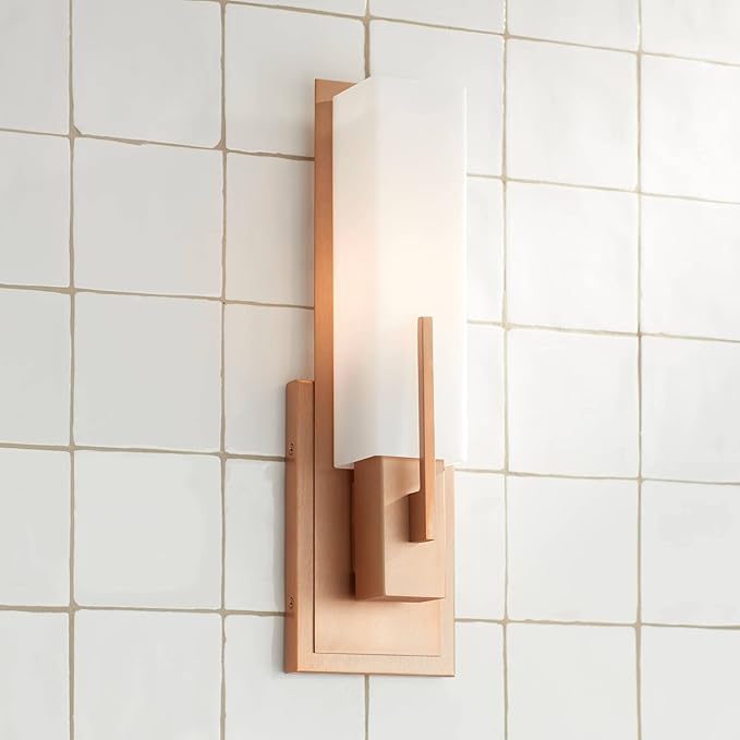 Possini Euro Design Midtown Modern Wall Light Sconces Set of 2 Burnished Brass Gold Hardwired 4 1/2" Fixture White Glass Shade for Bedroom Bathroom Vanity Living Room Home Hallway Dining Kitchen