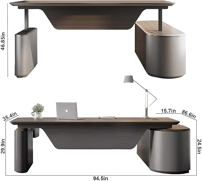 SAINTCY Large Executive Office Desk with File Cabinet, 94.5 Inch Sit & Stand L Shaped Executive Desk, Adjustable Luxury Office Desks for Boss, Business Owners, Managers and Supervisors Return Right