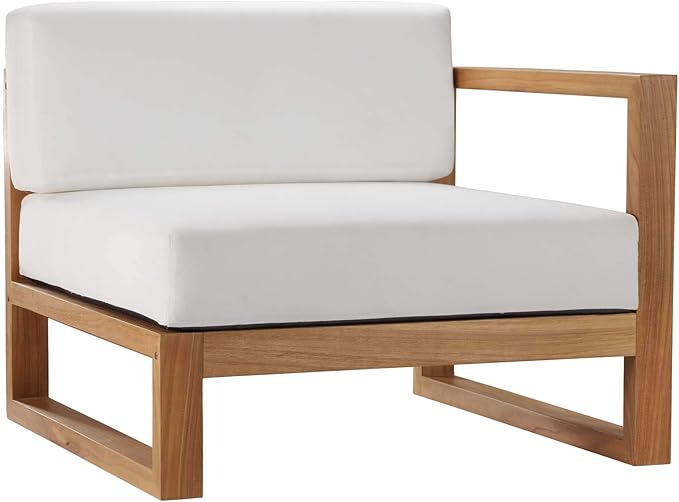 Modway EEI-4255-NAT-WHI-SET Upland Patio Teak Wood 3-Piece Sectional Sofa Set, Natural White