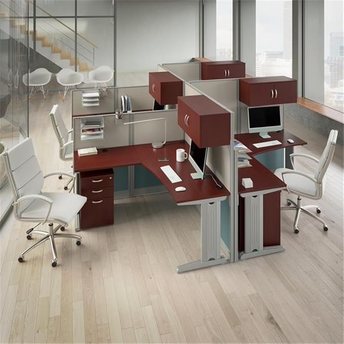 Bush Furniture BSHWC3649403STGK Hansen Cherry 65W x 65D L-Workstation with Storage and Accessory Kit