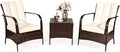 COSTWAY 3 Pieces Patio Rattan Furniture Set, Outdoor Conversation Chair Set with Coffee Table & 2 Cushions for Backyard, Porch, Poolside, Lawn, Garden, White