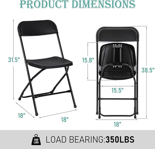 10 Pack Plastic Folding Chairs, Portable Stackable Commercial Seat Folding Chairs with Steel Frame 350lbs for Home Office Outdoor Indoor Office Wedding Party Events, Black