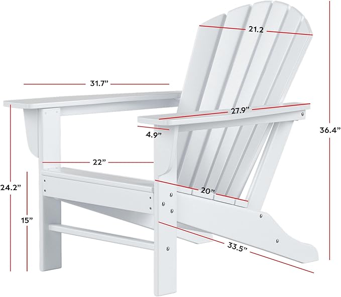 Costaelm Outdoor Adirondack Chair, HDPE Patio Chair, Weather Resistant Lawn Firepit Outside Chairs for Porch, Poolside, Garden, Backyard Deck, Pacific Blue