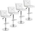 COSTWAY Bar Stools Set of 4, Modern PU Leather Swivel Bar Chairs, Height Adjustable Upholstered Barstools with Premium Gas Rod, Sturdy Footrest, Round Base, for Kitchen, Dining Room, Office, White