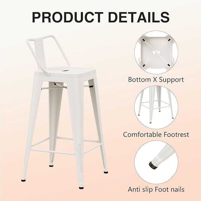 HAOBO Home Metal Bar Stools Set of 2 Low Back Counter Height Barstools 30" Industrial Barstool Patio Stool Metal Kitchen Stools Bar Chairs for Indoor Outdoor