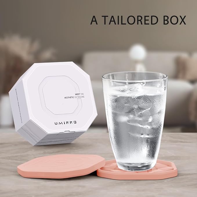 UMIRRO Silicone Cup Coasters for Drinks with Holder, Modern Home Bar or Kitchen Essentials, Pink House Decor Gifts, Small Unique Birthday Gift Ideas for Women Mom Grandma Her, 4", Set of 6