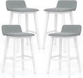 COSTWAY Wooden Bar Stools Set of 4, 29-inch Height Upholstered Padded Seat, Low Backrest, Footrest, Rubber Wood Legs, Armless Bar Chairs for Kitchen Counter Island, Dining Room, White+Gray