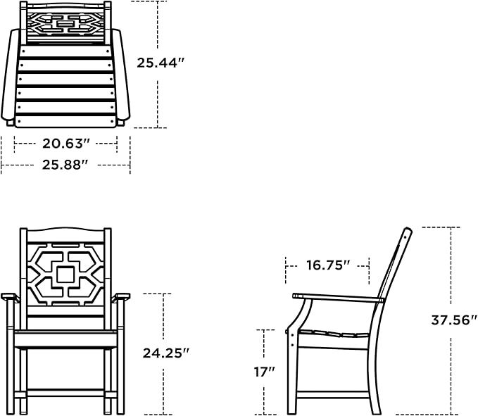 Martha Stewart by POLYWOOD Chinoiserie Outdoor Dining Arm Chair, White, Durable HDPE All-Weather, Comfortable Patio Seating with Latticework Back, Backyard, Garden Furniture, Made in The USA