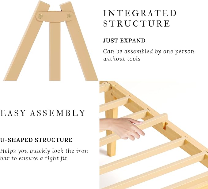 Askeld Wood Full Bed Frame with Headboard, 14 Inch High Solid Bamboo Platform Bed No Box Spring Needed, Mid-Century Heavy Duty Bedframe, Easy Assembly, Noise Free