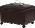 Joveco Leather Storage Ottoman with 360° Caster Wheels 24" Foot Rest Bench Rectangle Ottomans Stool for Living Room Bedroom (Brown, Wheels)