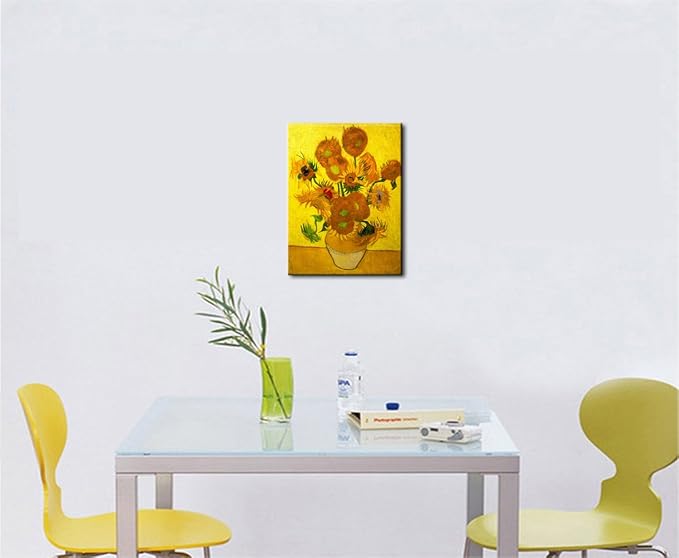 Wieco Art Abstract Flowers Giclee Canvas Prints Wall Art Vase with Fifteen Sunflowers by Van Gogh Classic Oil Paintings Reproduction for Home Decor Modern Stretched and Framed Floral Picture