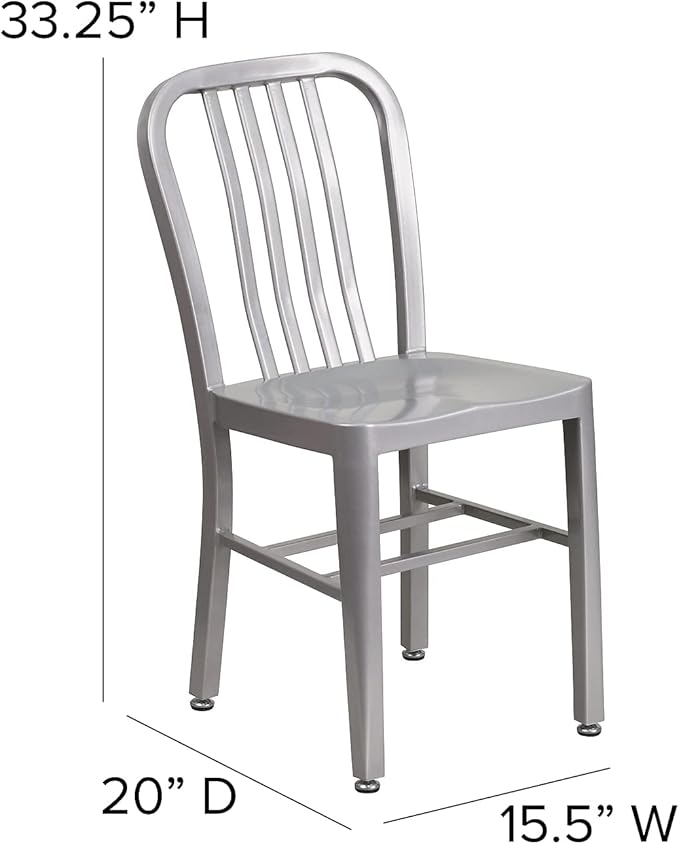Flash Furniture Gael Indoor/Outdoor Modern Metal Dining Chairs, Commercial-Grade Galvanized Steel Restaurant Chairs, Set of 2, Silver