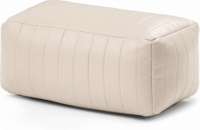 Anji Mountain 100% Handmade & Handcrafted Comfortable Home Décor Pouf Ottoman Footrest for Living Room, Bedroom, Nursery, Kidsroom, Patio Furniture - (22" x 12" x 10" - Cream)