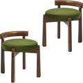 Modern Vanity Chair Upholstered Small Ottoman Footstool, Make Up Stool Velvet Fabric with Backrest Wooden Frame for Living Room Bedrooms, 2PCS, Green