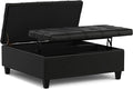 SIMPLIHOME Harrison Large Coffee Table Storage Ottoman - 40 inch Wide Upholstered Vegan Leather Square Lift-Top Ottoman in Midnight Black, Transitional Bench for Living Room with Sturdy Base