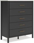 Signature Design by Ashley Cadmori Bohemian 5-Drawer Chest of Drawers with Safety Stop and Post Legs, Black & White