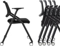 10 Pack Stackable Conference Room Chairs with Wheels and Paddle, Ergonomic Mesh Back and Arms for Meeting, Conference, Reception, Training Room & Home Office Desk Folding Chairs, Black