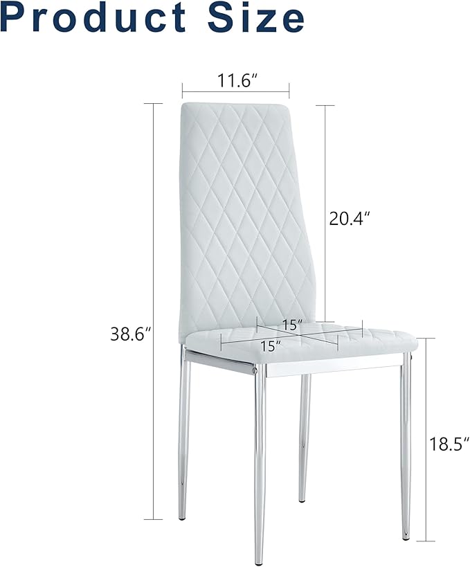 JT Modern Minimalist Dining Chair Fireproof Leather Sprayed Metal Pipe Diamond Grid Pattern Restaurant Home Conference Chair Set of 4 Or 6 (8, Grey)